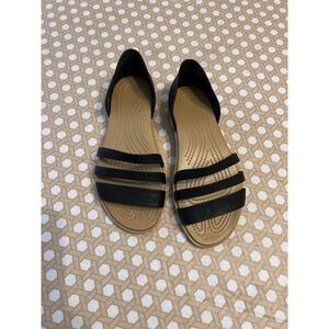 Crocs Sandals Tulum Tan Black Womens Size 5 Strappy Flats Comfort Summer Shoes